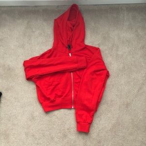 red cropped hoodie